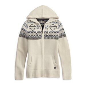 Harley Davidson RARE Zippered Fair Isle Cream Sweater Size L